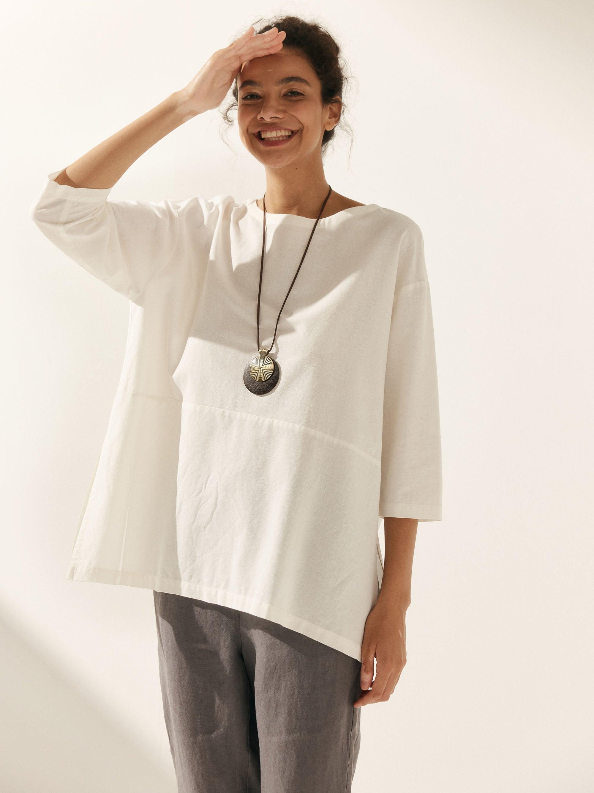Linen Boat Neck Top with Wide Sleeves | Women's Fashion – LINTICO-UK