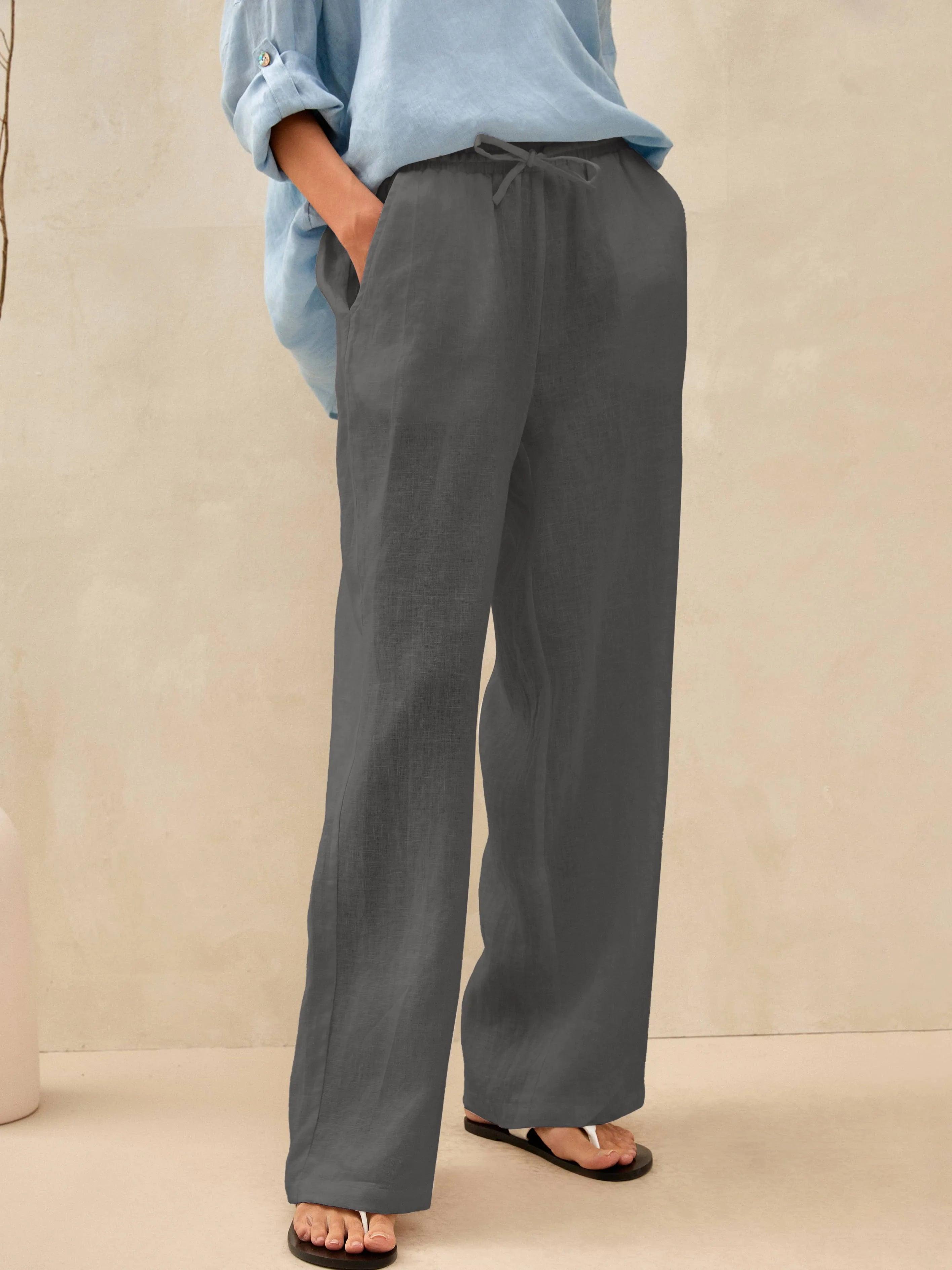 100% Linen Classic Pants LYON - Neutral Grey / S - BOTTOMS-Linen