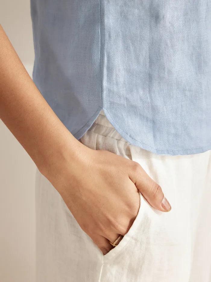 100% Linen Draped Collar Tank Top JACQUELINE - TOPS-Linen Tanks