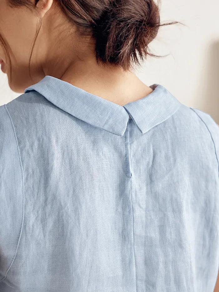 100% Linen Draped Collar Tank Top JACQUELINE - TOPS-Linen Tanks