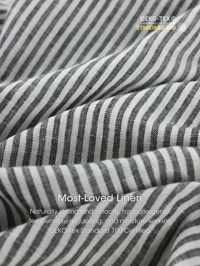 100% Linen Striped Elastic-Waist Midi Dress ARIA - DRESSES-Linen