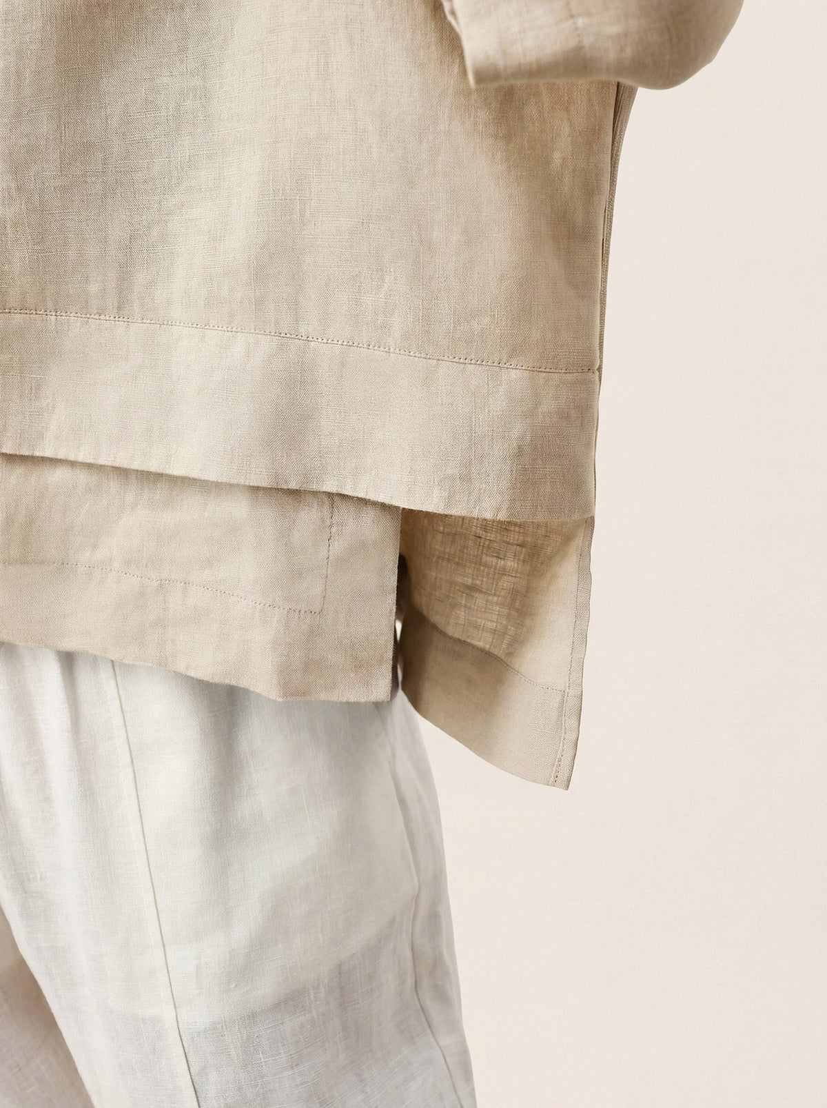 Natural Melange 100% Linen Drop Shoulder Asymmetric Layered Hem Overtop VIOLA by LINTICO