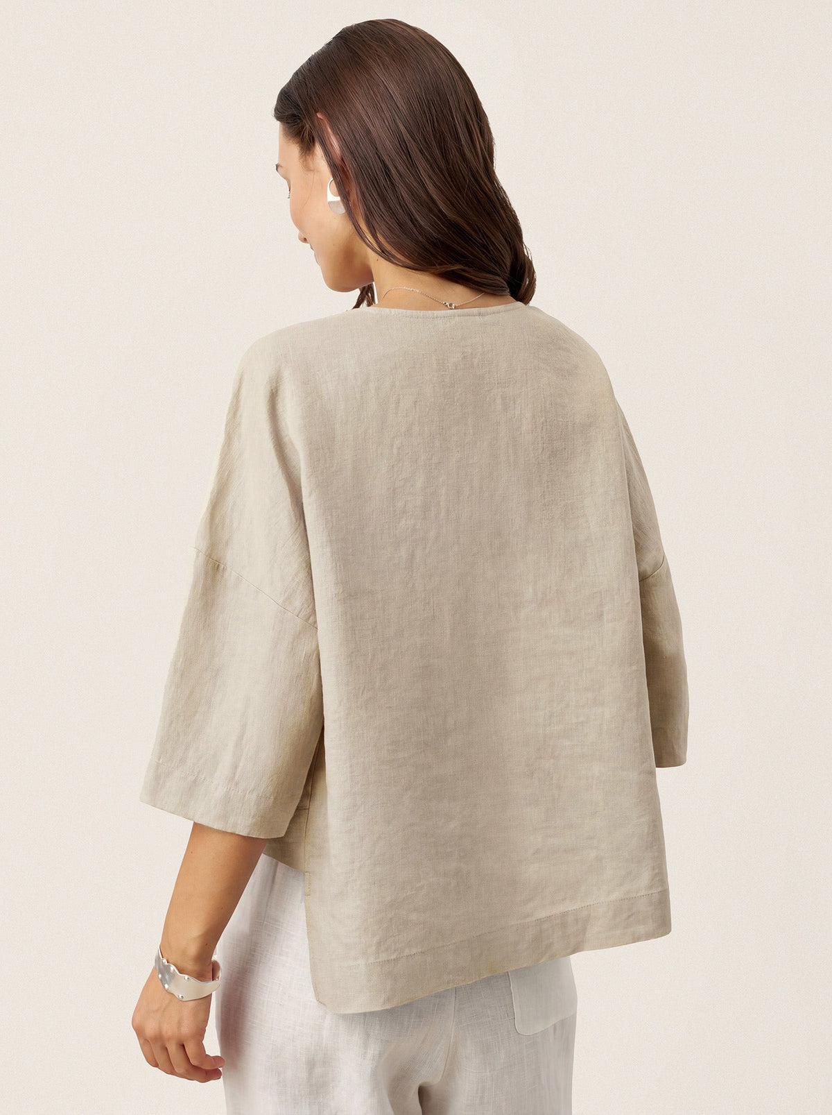 Natural Melange 100% Linen Drop Shoulder Asymmetric Layered Hem Overtop VIOLA by LINTICO
