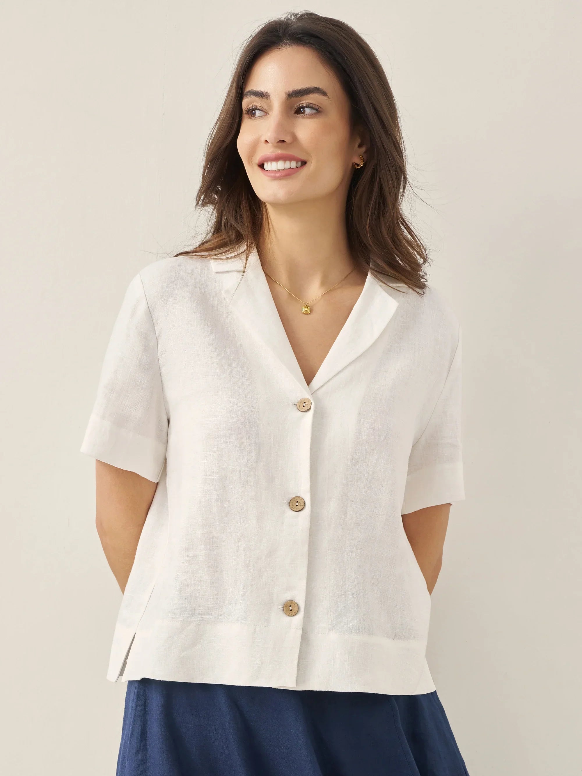 100% Linen Button-Up Short Sleeve Shirt - TOPS-Linen Button Down Shirts