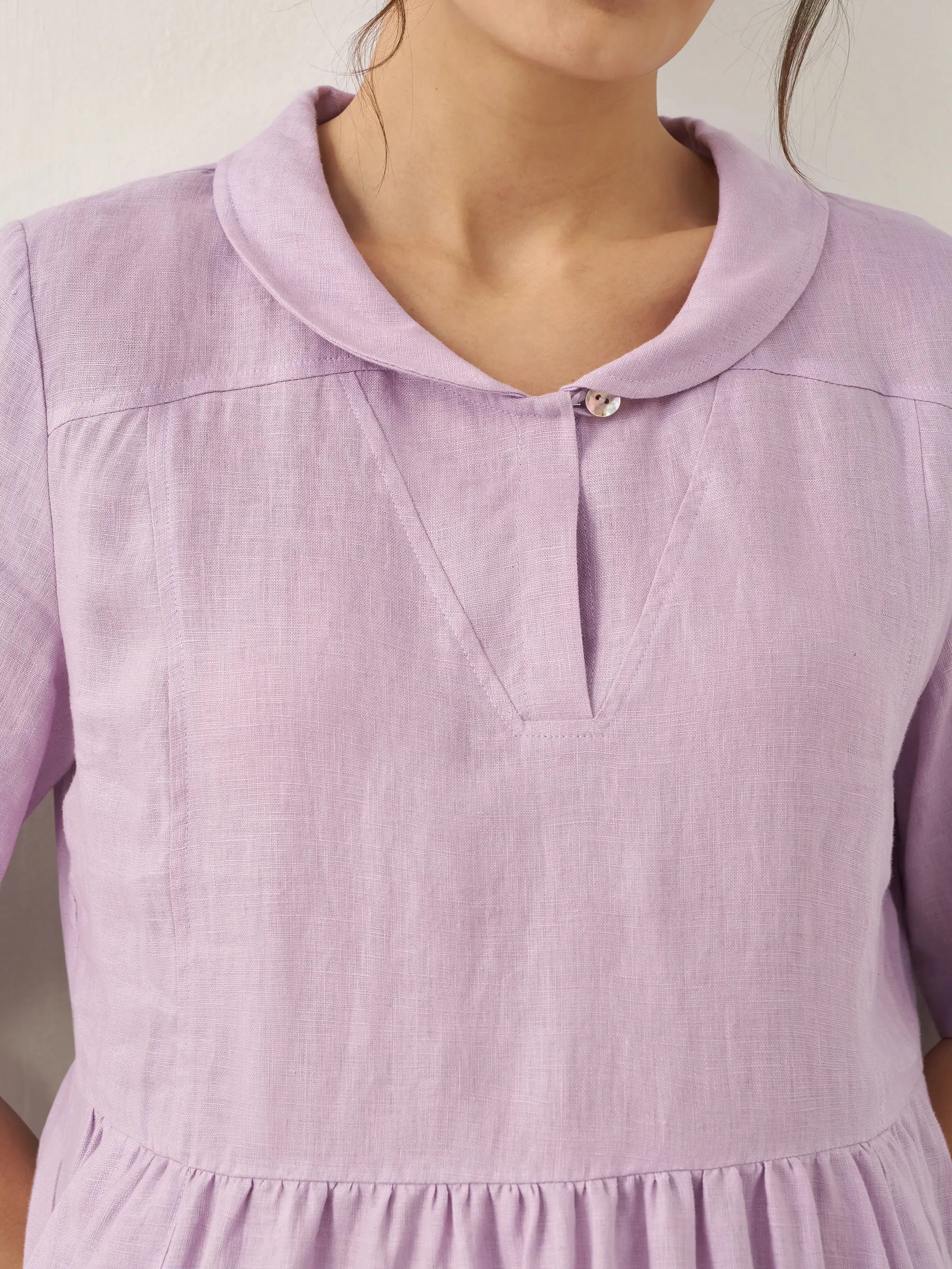 100% Linen Shawl V-Neck Pleated Maxi Dress - DRESSES-Linen