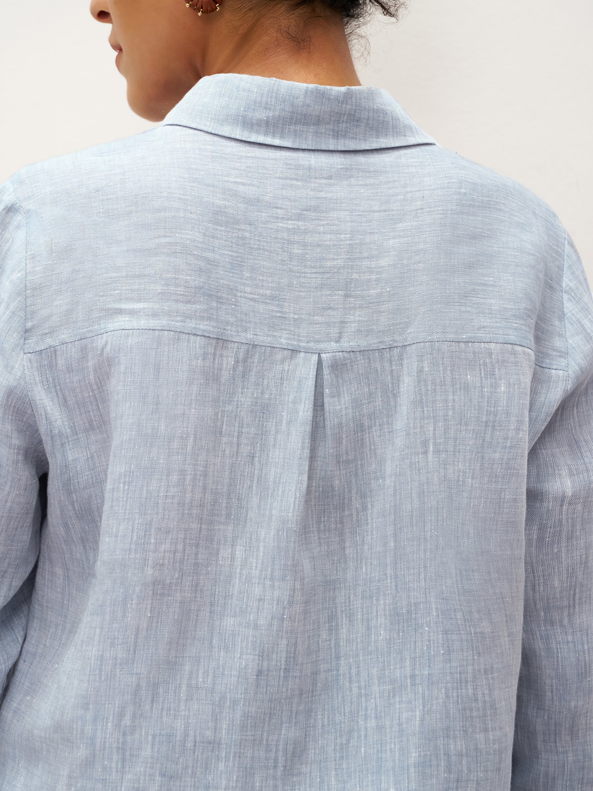 100% Linen Buttoned Closure Color-Blocked Shirt JANICE - TOPS-Linen Blouses