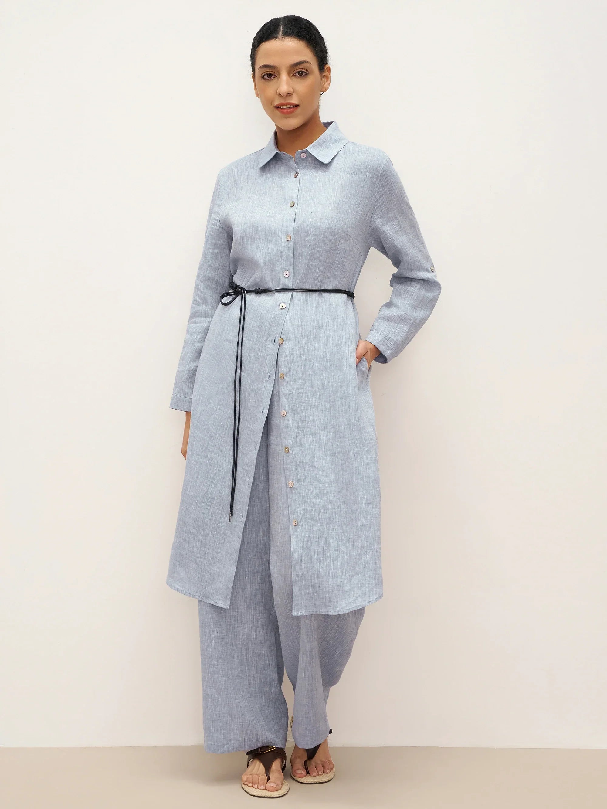 100% Linen Elastic Waist Straight-Leg Trousers JOURDAN - BOTTOMS-Linen Pants