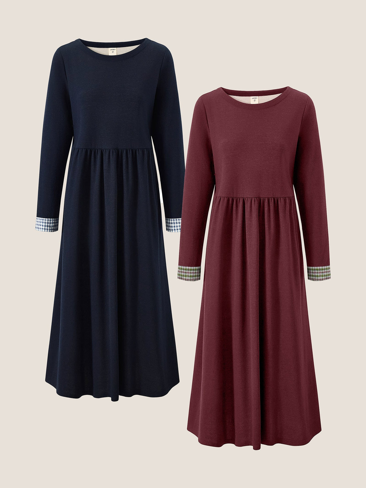 Organic Cotton Patchwork Cuff Crew Neck Casual Midi Dress SCARLETT by LINTICO for women