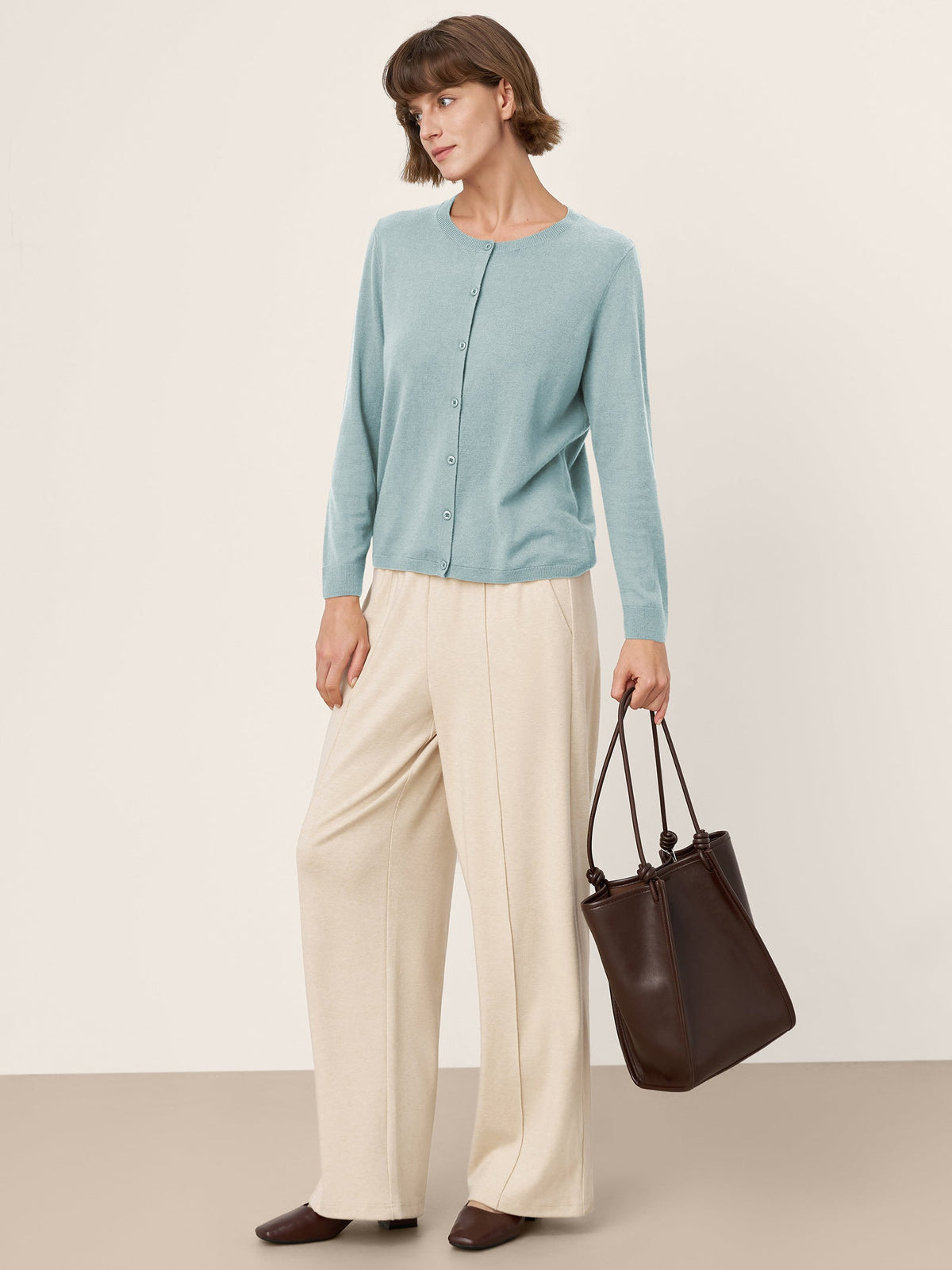 100% Extra-Fine Merino Wool Buttoned Knit Cardigan CAYLA by LINTICO for women