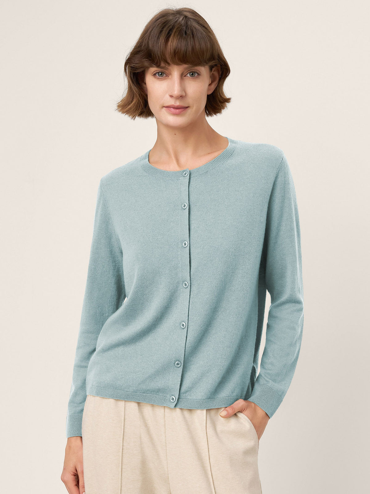 100% Extra-Fine Merino Wool Buttoned Knit Cardigan CAYLA by LINTICO for women