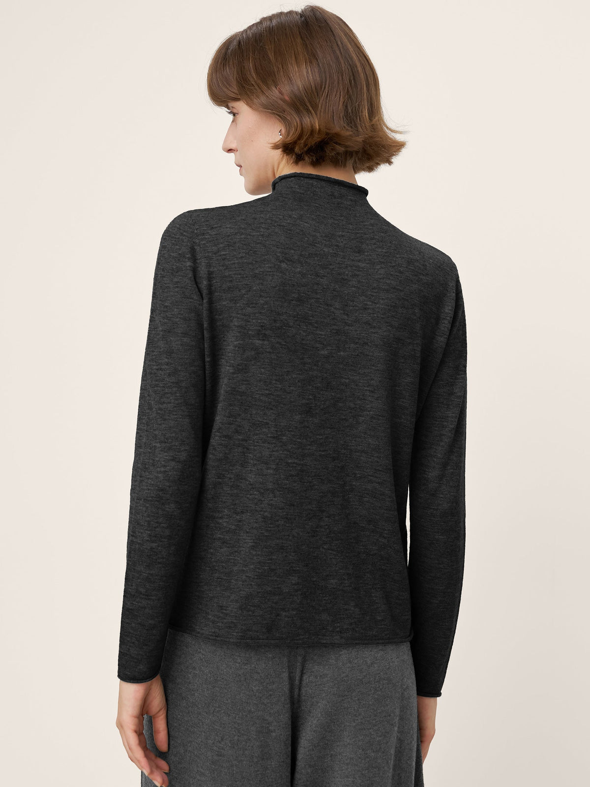 100% Extra-Fine Merino Wool Mock Neck Sweater with Rolled Edge ELA by LINTICO for women