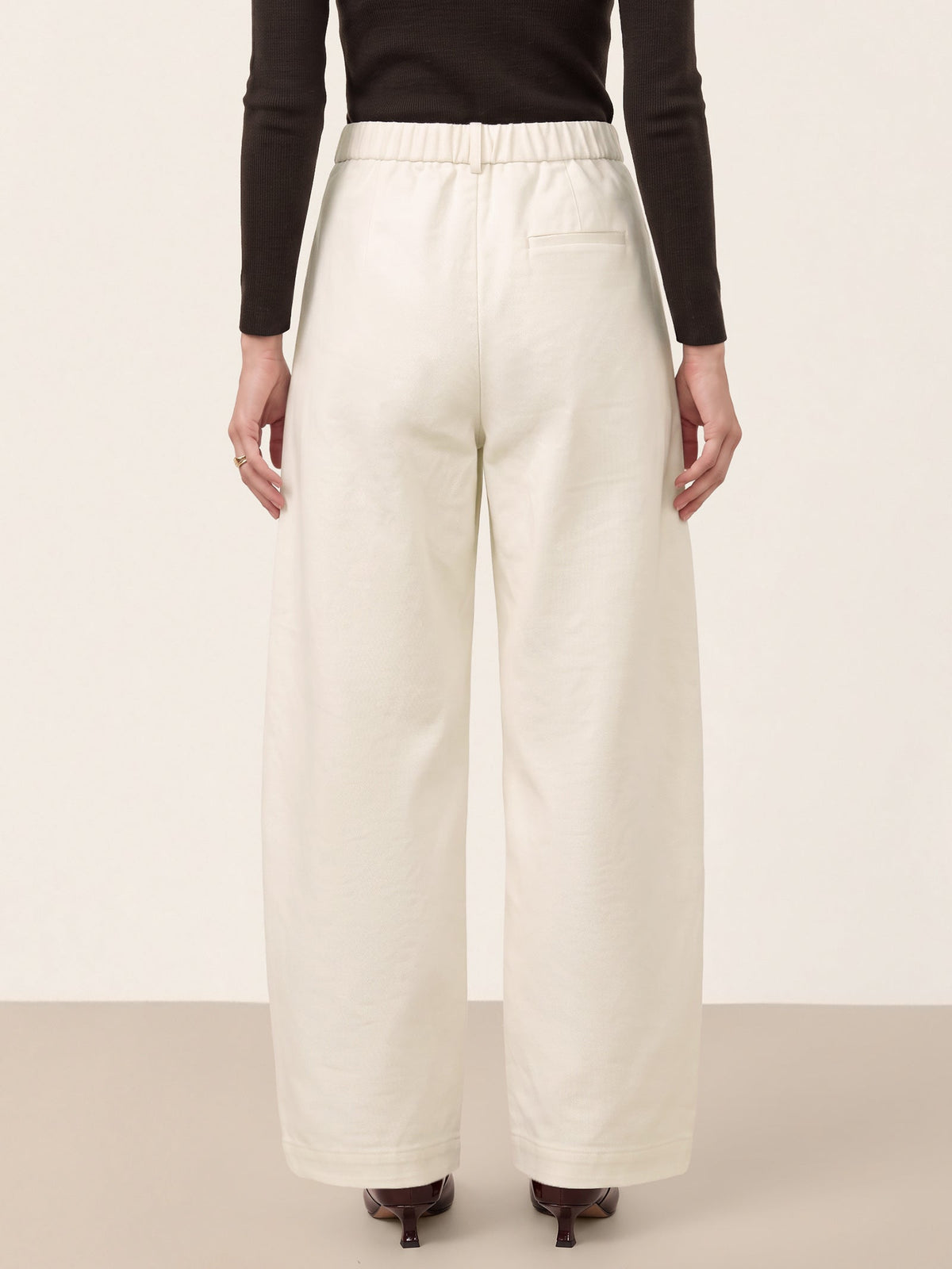 White High Waist Curved Leg Cargo Pants LORENA