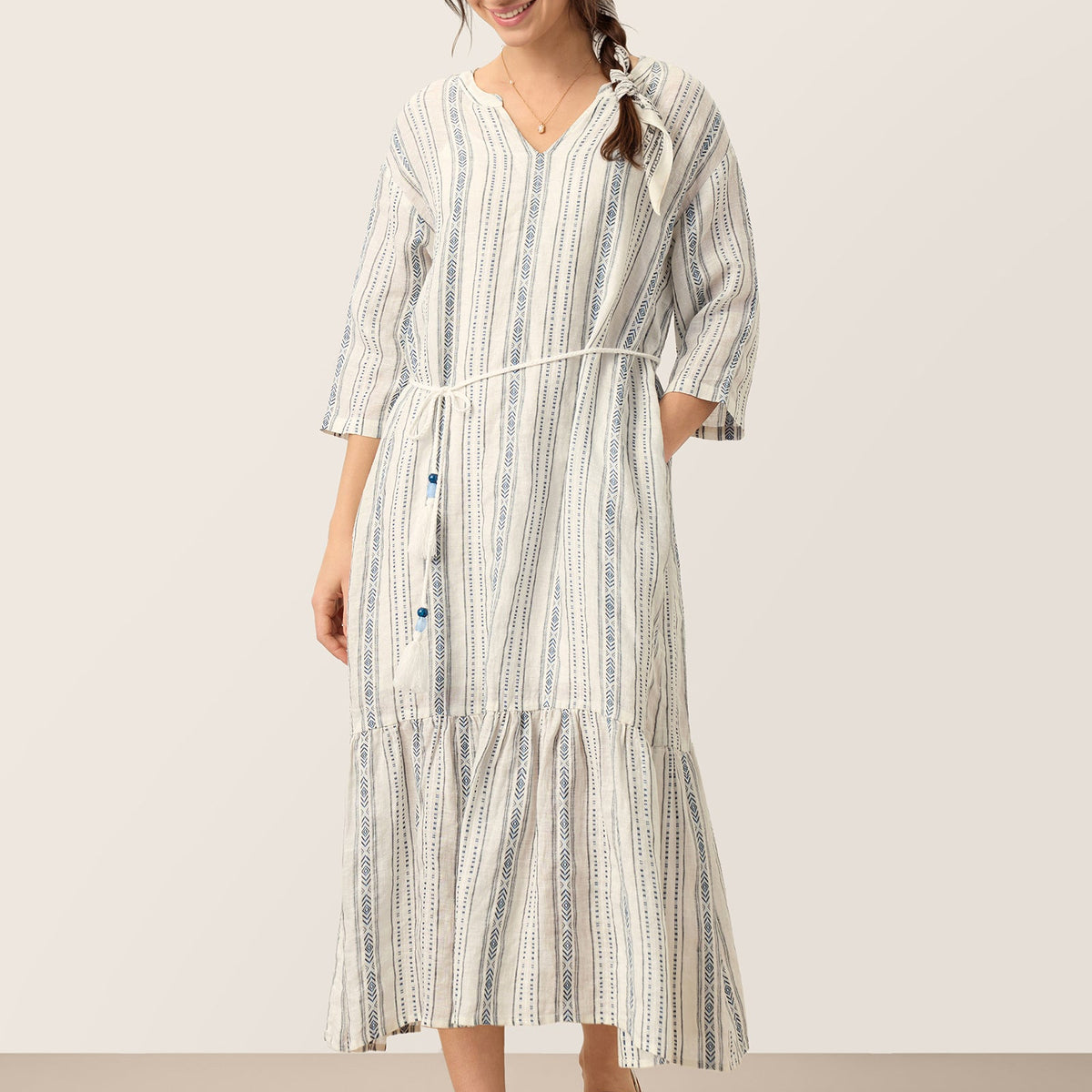 cream lace tea dress Edwardian Hand Embroidered and Bobbin On  Vacation ASOS LUXE jacquard collared like silhouette signature of Size:42 Unhemmed