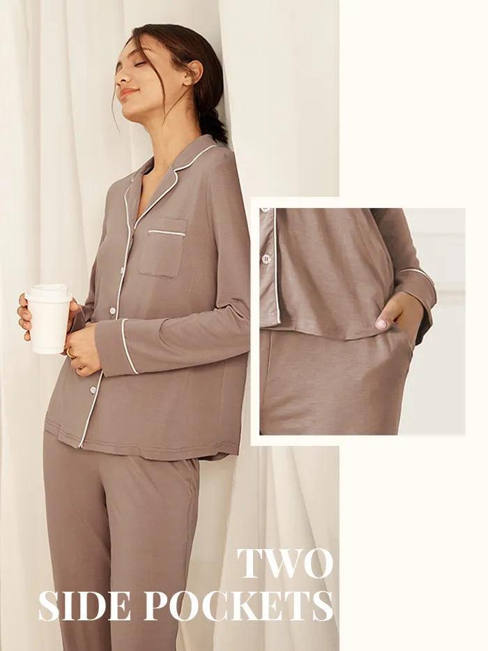 Long Sleeve Bamboo Viscose Pajama Set Adeline - LOUNGEWEAR-Bamboo Viscose PJS