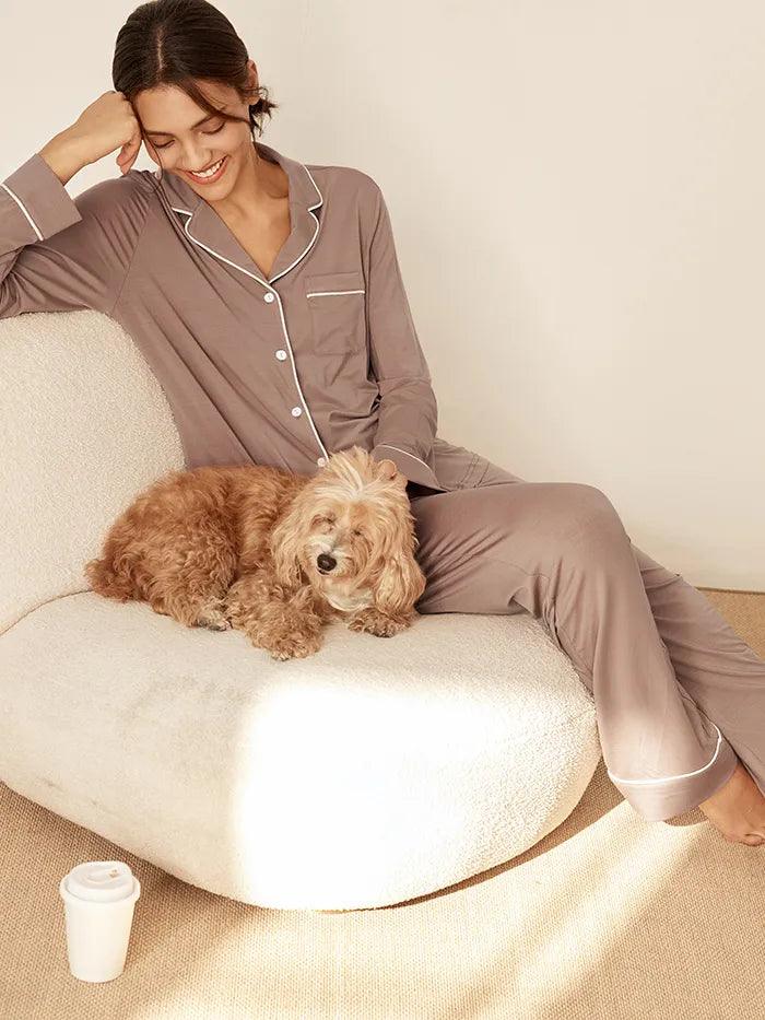 Long Sleeve Bamboo Viscose Pajama Set Adeline - LOUNGEWEAR-Bamboo Viscose PJS
