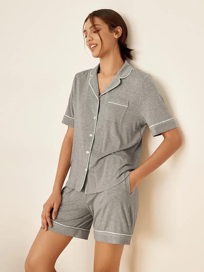 Short Sleeve Bamboo Viscose Pajama Set ODESSA - Cloud Grey / Sets / S - LOUNGEWEAR-Bamboo Viscose PJS