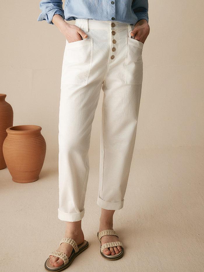 HEIDI Linen Simple Button Fly Trousers