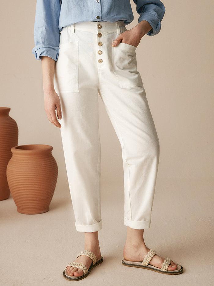 HEIDI Linen Simple Button Fly Trousers