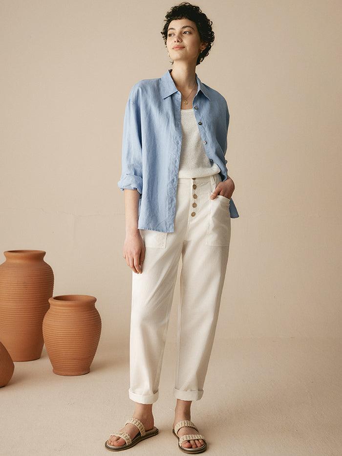 HEIDI Linen Simple Button Fly Trousers
