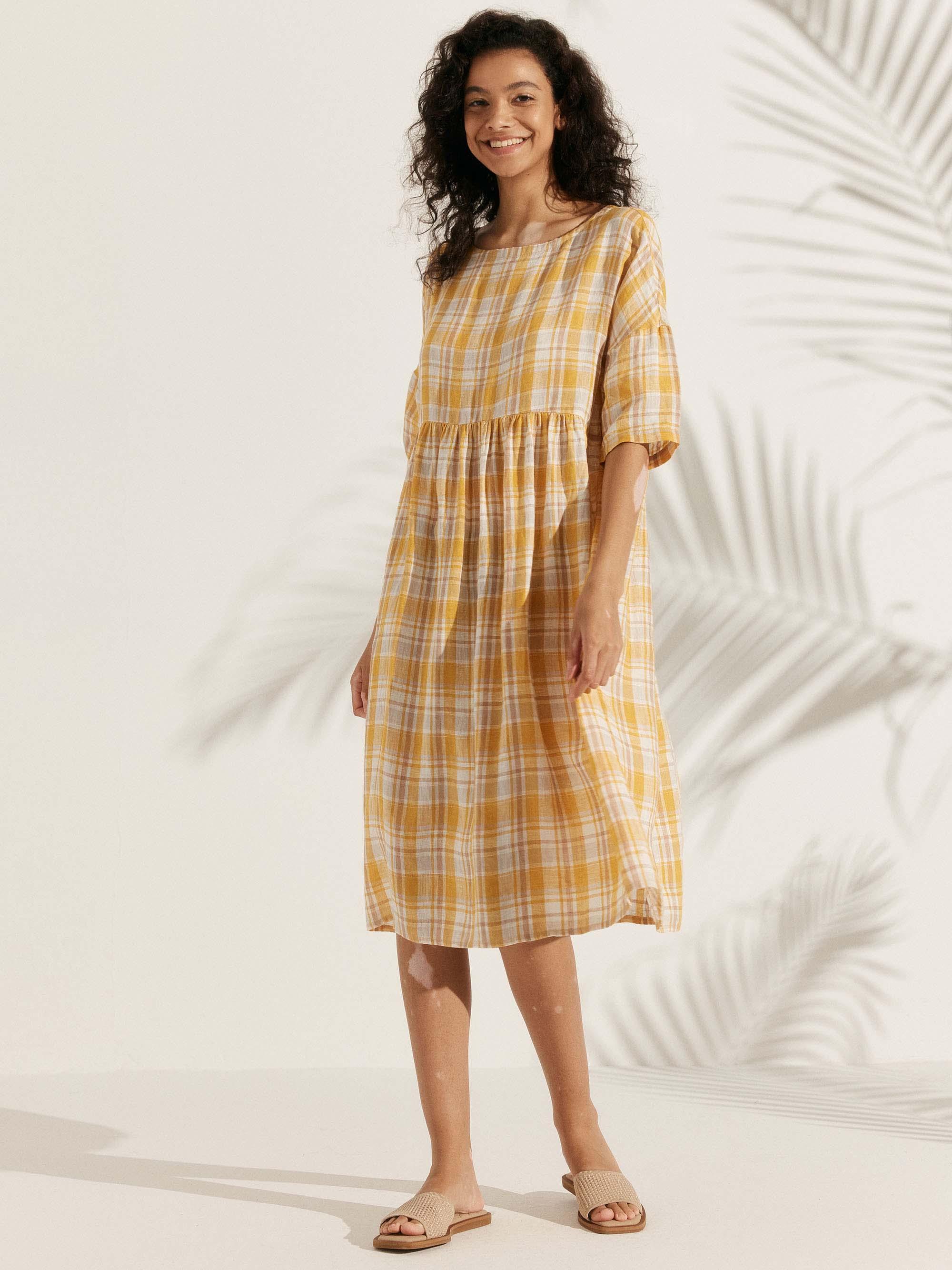 100% Linen A-Line Midi Dress VALENCIA - DRESSES-Linen