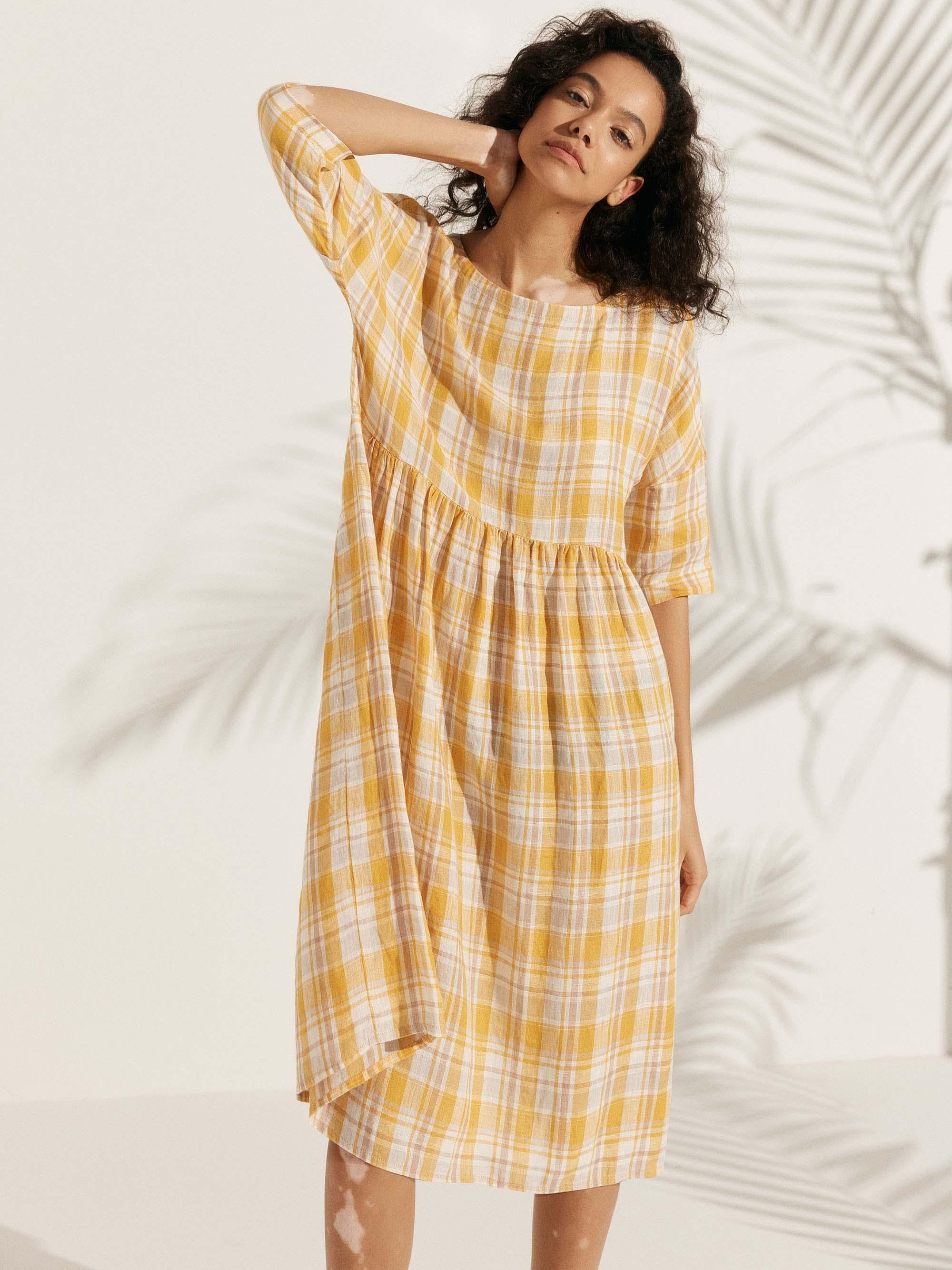 100% Linen A-Line Midi Dress VALENCIA - DRESSES-Linen