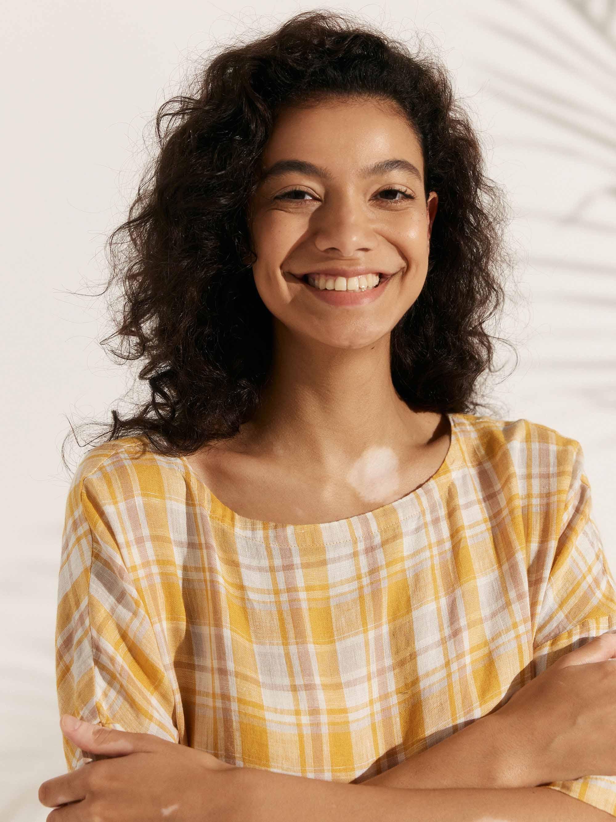 100% Linen A-Line Midi Dress VALENCIA - DRESSES-Linen