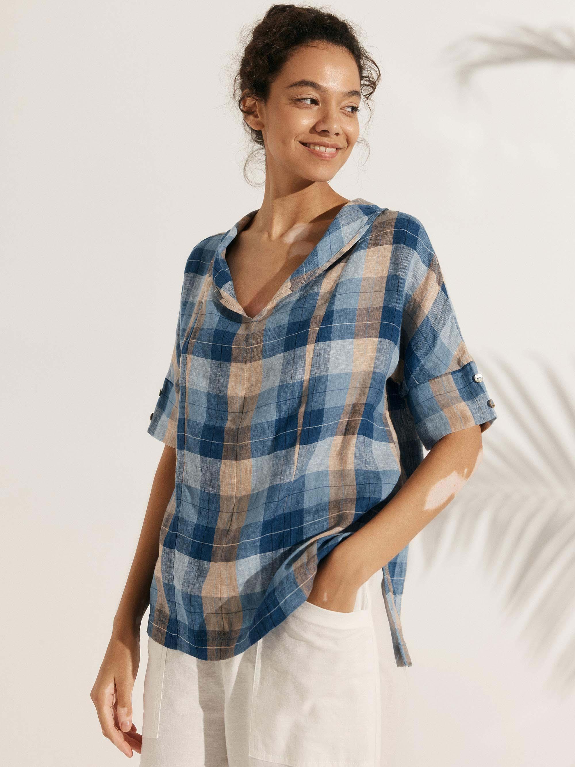 100% Linen V-Neck Short Sleeve Shirt SIERRA - TOPS-Linen Blouses