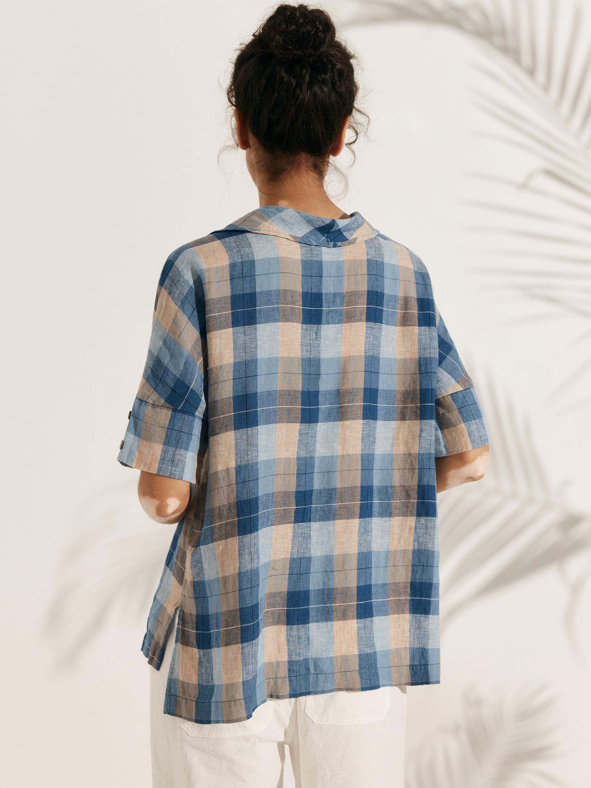 100% Linen V-Neck Short Sleeve Shirt SIERRA - TOPS-Linen Blouses