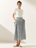 Linen-Cotton Elastic Waist Skirt MARINA - BOTTOMS-Linen Skirts