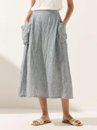 Linen-Cotton Elastic Waist Skirt MARINA - Ocean Cream / S - BOTTOMS-Linen Skirts