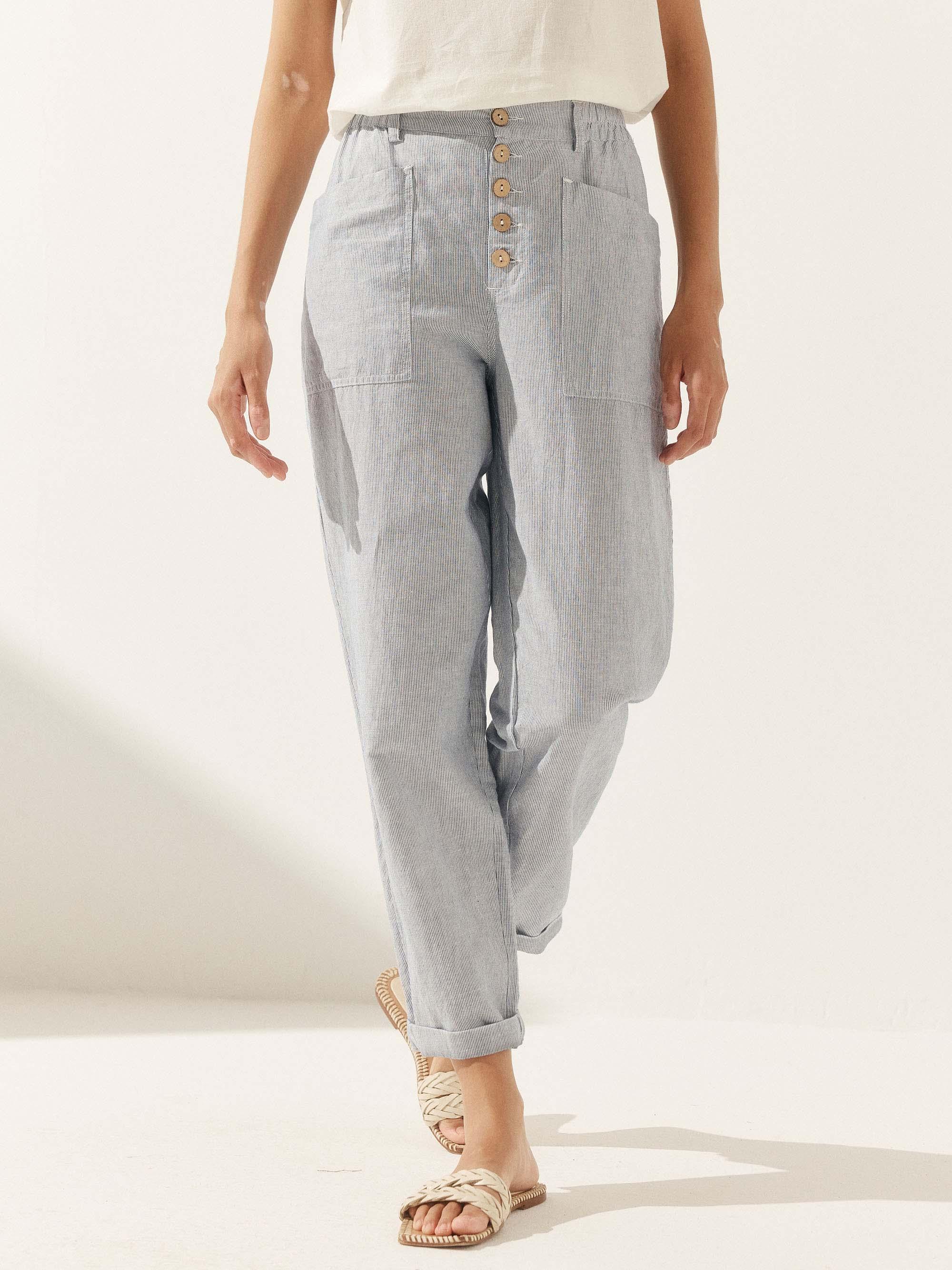 HEIDI Linen Simple Button Fly Trousers