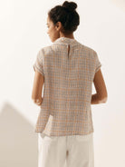 Linen Cutout Turtleneck Top - TOPS-Linen Blouses