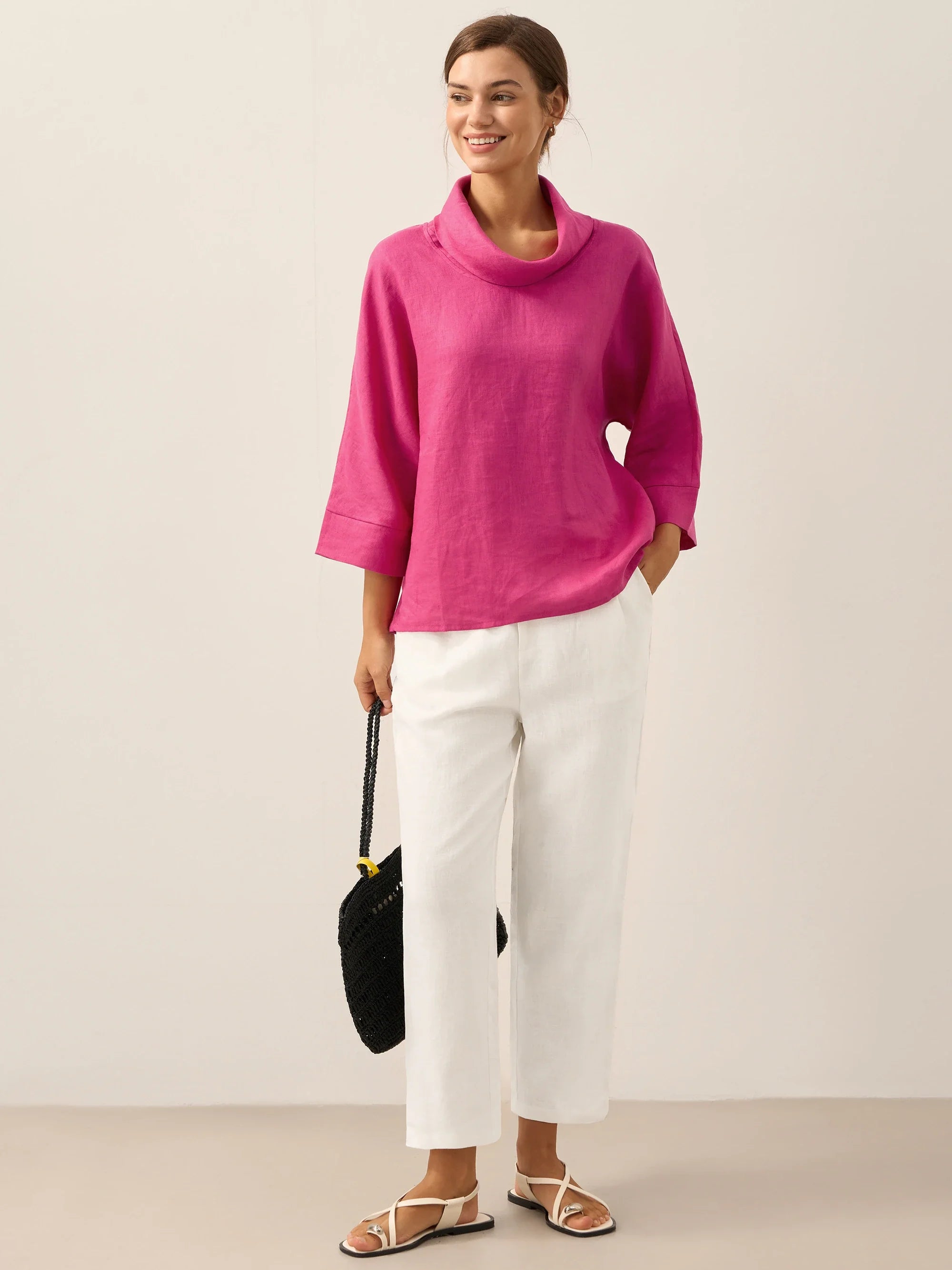 Linen-Cotton Dropped Collar Long-Sleeve Top TRISTAN by LINTICO for women