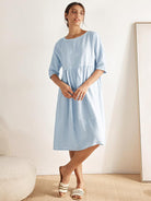 100% Linen A-Line Midi Dress VALENCIA - DRESSES-Linen