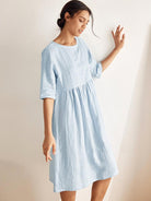 100% Linen A-Line Midi Dress VALENCIA - DRESSES-Linen