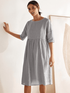 100% Linen A-Line Midi Dress VALENCIA - DRESSES-Linen