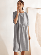 100% Linen A-Line Midi Dress VALENCIA - DRESSES-Linen