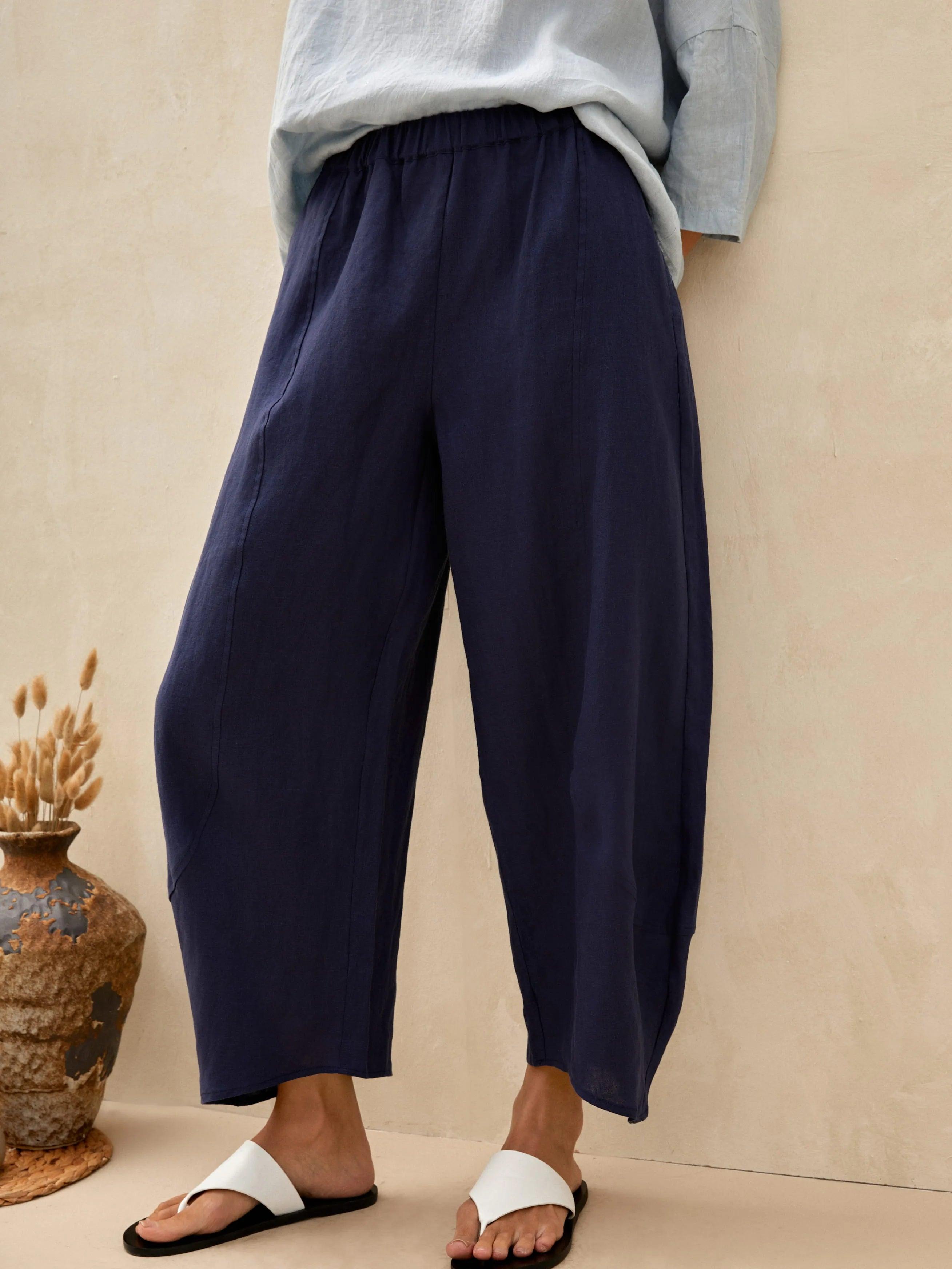ZOE 100% Linen Classic Ankle Pants - BOTTOMS-Linen