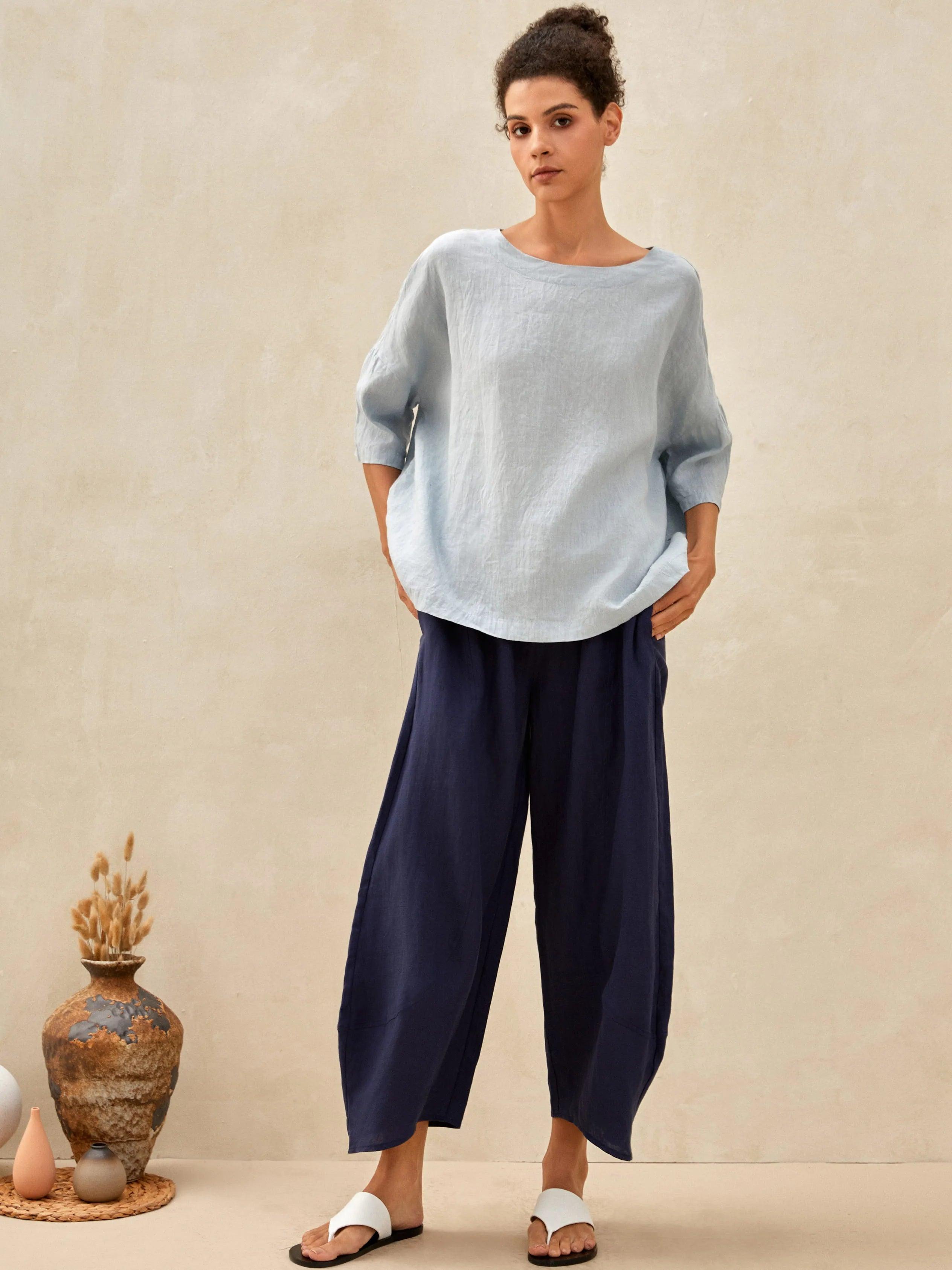 ZOE 100% Linen Classic Ankle Pants - BOTTOMS-Linen