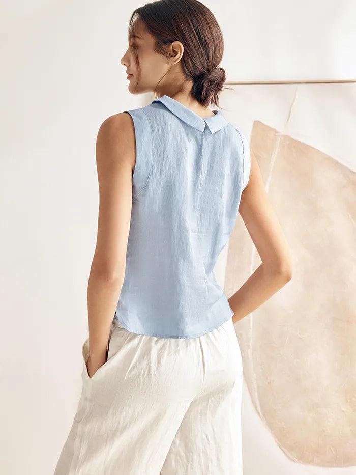 100% Linen Draped Collar Tank Top JACQUELINE - TOPS-Linen Tanks