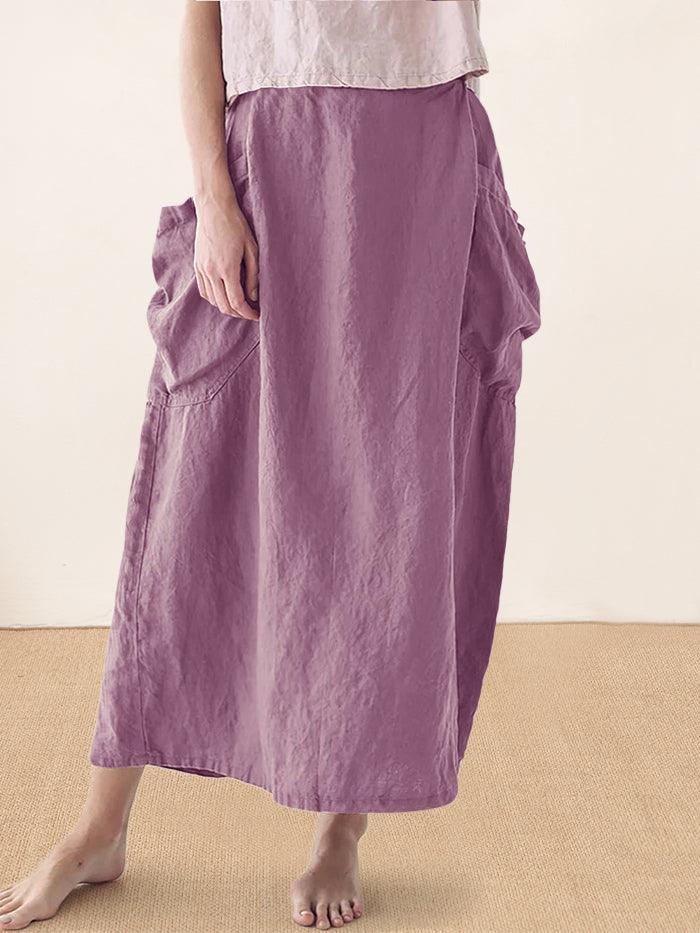 100% Linen Elastic Waist Skirt MARINA - BOTTOMS-Linen Skirts