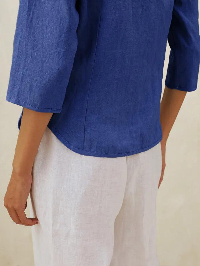 100% Linen Hand Button Fitted Jacket AMELIA - TOPS-Linen Jackets