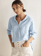 JADE 100% Linen Shawl V-Neck Half Sleeve Top