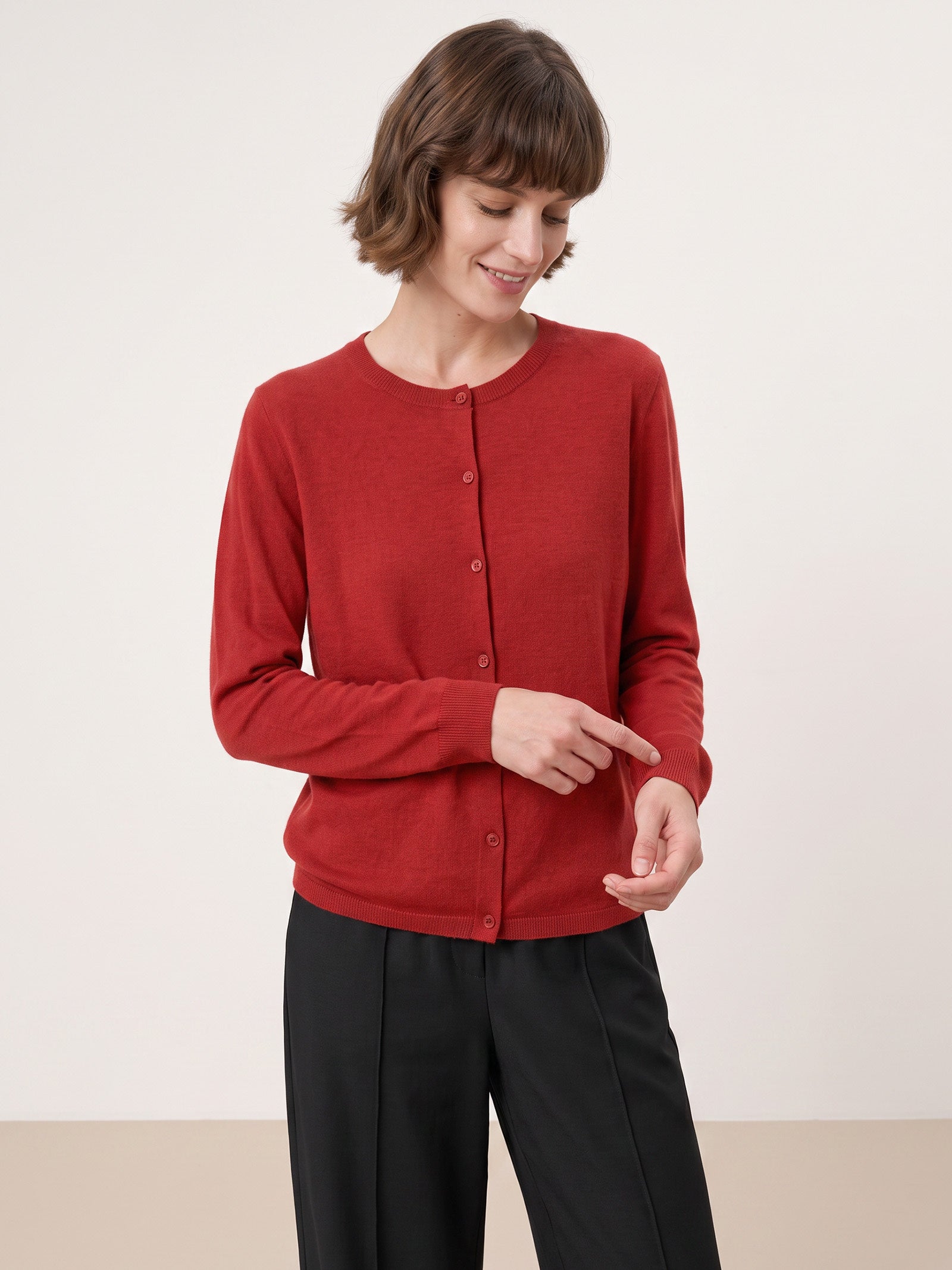 Ruby 100% Extra-Fine Merino Wool Buttoned Knit Cardigan CAYLA