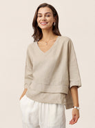 Natural Melange 100% Linen Drop Shoulder Asymmetric Layered Hem Overtop VIOLA by LINTICO