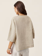 Natural Melange 100% Linen Drop Shoulder Asymmetric Layered Hem Overtop VIOLA by LINTICO
