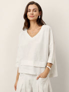100% Linen Drop Shoulder Asymmetric Layered Hem Overtop VIOLA by LINTICO for women