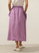 Linen Checked Elastic Waist Skirt MARINA by LINTICO for women