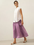 Linen Checked Elastic Waist Skirt MARINA by LINTICO for women
