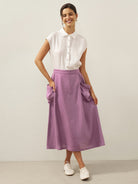 Linen Checked Elastic Waist Skirt MARINA by LINTICO for women